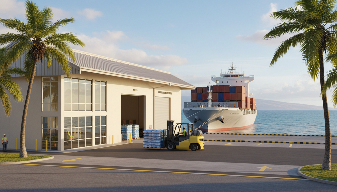 Working Hawaiian harbor with logistics operations